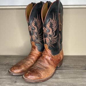 Lucchese Mens Roper Cowboy Boots Mens 8 D Cognac Black Eagle Phoenix